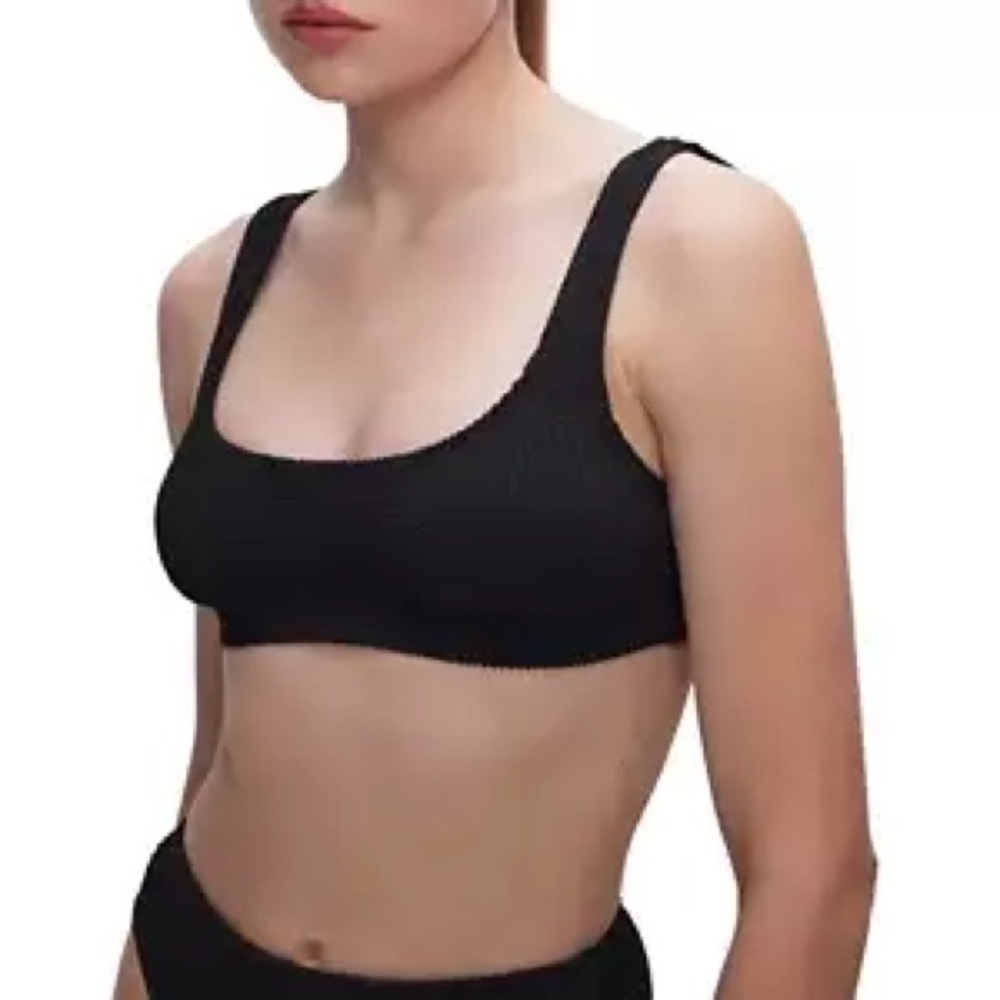 SOLD!!! Good American Always Fits Scoop Swim Bikini Top Ribbed Black - Picture 1 of 9